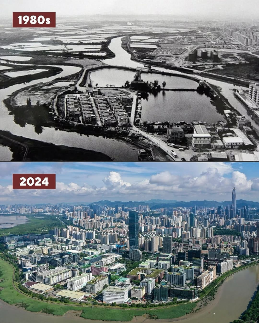 Shenzhen in 1980 and 2024.