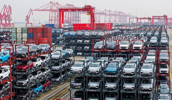 Stacks of cars piled up at a port in China.