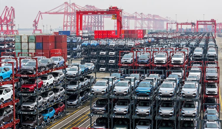 Stacks of cars piled up at a port in China.