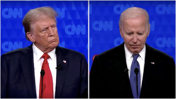 Biden stumbling during the first debate with Trump.